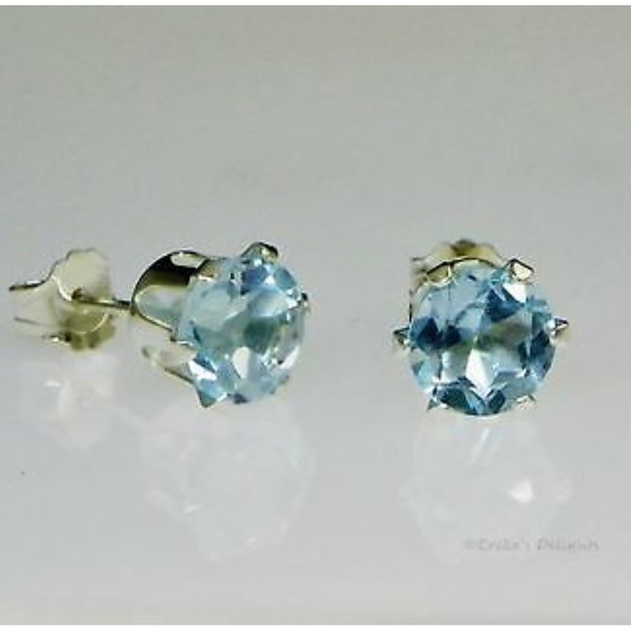 Genuine 6mm Sky Blue Topaz S925 Stud Earrings - Picture 4 of 6